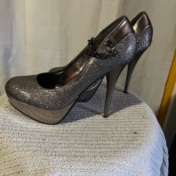 Women’s Dereon Peep Toe Platform Sequin High Heel Shoes - Picture 4 of 6